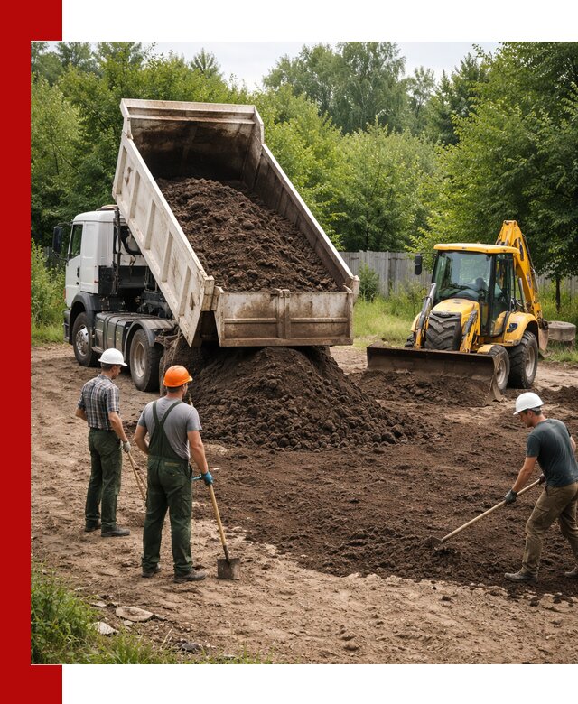 Доставка и укладка грунта для выравнивания участка в Осинниках