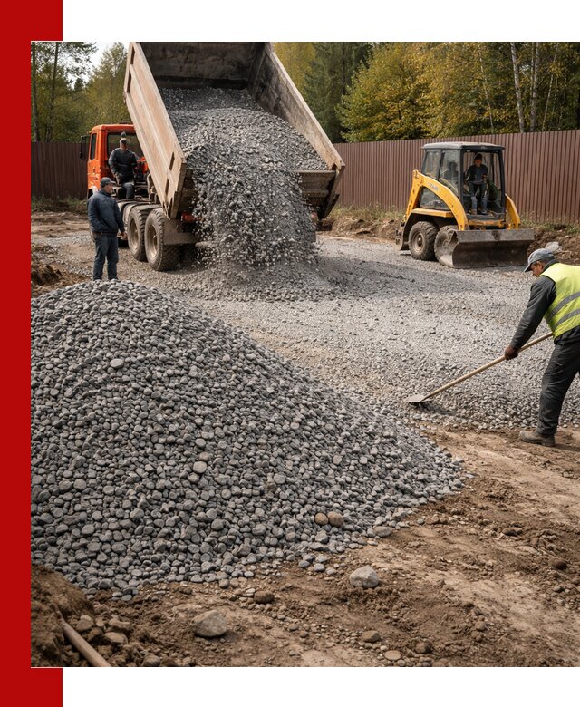 Отсыпка участка щебнем с доставкой и уплотнением в Осинниках